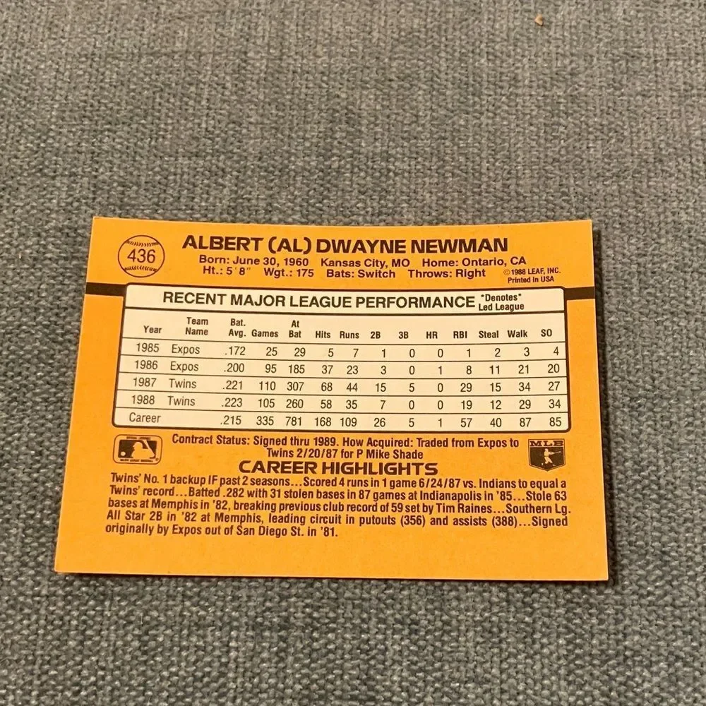 1989 Donruss Minnesota Twins Baseball Card Trading Card